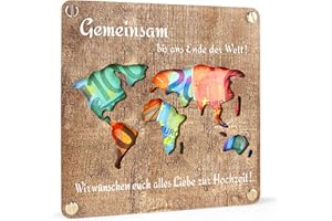 FREXPOR Hochzeitsgeschenke Holz Weltkarte für Brautpaar, Personalisierte Geldgeschenk Verpackung, Originelle Holz Hochzeitskarte, Hochzeit Geschenke Geld