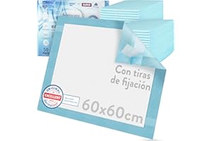 Harmony Care® 50 x Protectores de Cama con Tiras de fijación – 60 x 60 cm absorbentes – Almohadillas Antideslizantes Desechables para incontinencia