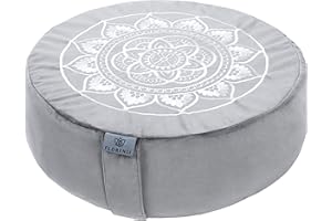 Florensi Cojín de meditación, cómoda almohada de suelo, almohada tradicional de meditación de media luna con hermosa funda de terciopelo, asiento grande para adultos, cojín de trigo sarraceno de yoga