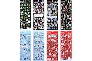 LEMESO Autocollants Noël, Kit de 8 Feuilles Gommettes Fenetre Noël, Décoration Stickers Brillant Loisir Créatif DIY pour Enfant Scrapbooking Cadeau