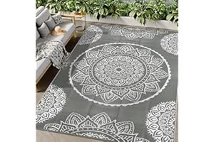 Famibay Large Outdoor Rugs for Garden Waterproof Reversible Outdoor Rug 180 x 270 cm Plastic Straw Rug Patio Carpet UV Resistant Portable Indoor Area Rug for RV Balcony Picnic Grey