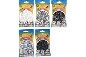HAPPY PRICE TOYS Hama Midi Perles à Repasser Convulut Tons Gris (Blanc, Gris, Noir, Clair, Foncé) + Instructions de Repassage Avec 3 Modèles de Design