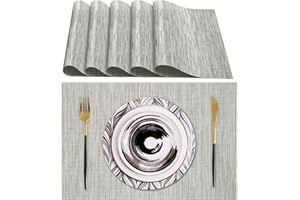 Lumaca Manteles Individuales Lavables, Juego de 6 Salvamanteles Individuales (70% PVC, 30% Poliéster), Resistentes al Calor, Antideslizantes, para Mesa de Cocina y Restaurantes,Gris