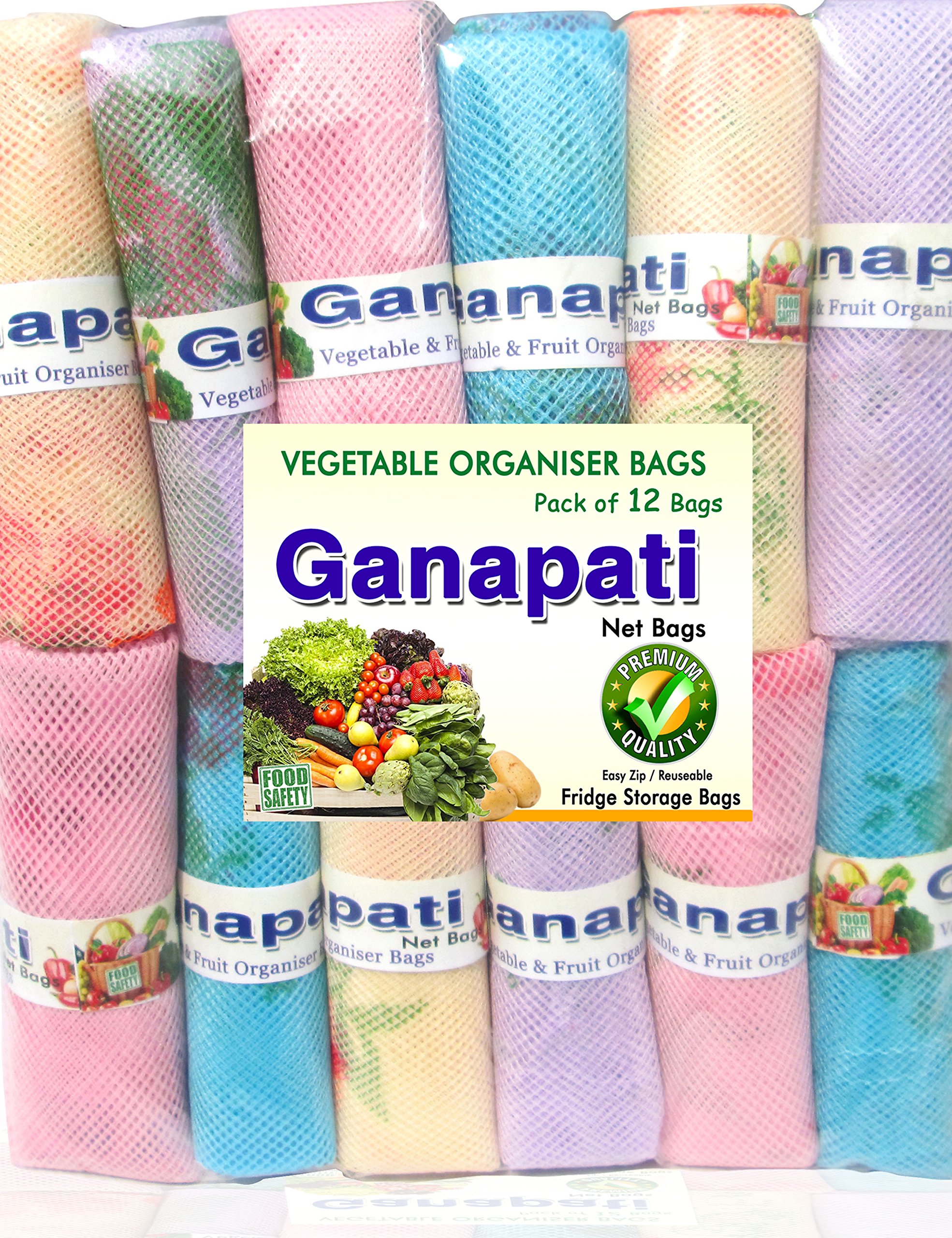 Ganapati Fridge Storage Net Bag For Vegetable And Fruit Reusable Mesh Bag, Multicolour - Pack of 12 (9.5 x 16 Inches) - Image 10