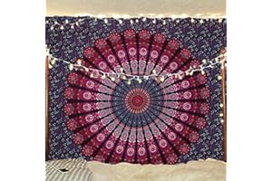 Bless International Indian hippie Bohemian Psychedelic Peacock Mandala Wall hanging Bedding Tapestry (Purple Pink, Queen (84x90Inches)(215x230Cms))