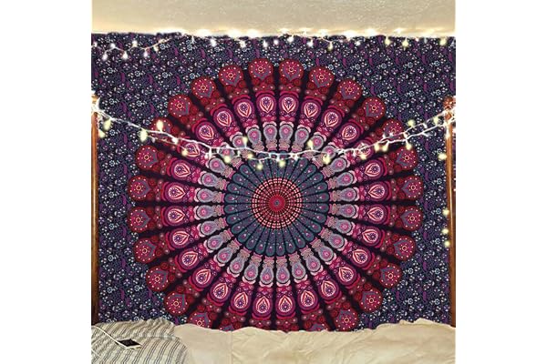 Bless International Tapisserie de literie murale indienne hippie bohème psychédélique paon mandala (rose violet, Taille de reine (84x90 pouces)(215x230 cms))