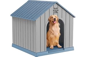 DRATO Indoor Outdoor Waterproof Dog House,PP Material,Puppy Shelter with Air Vents and Elevated Floor,Sturdy Dog Kennel for Small to Large Sized Dogs, Easy to Assemble (Blue, 38.62×36.26×38.07 Inches)