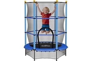HOMCOM Trampoline Enfant Ø 1,40 m Filet de sécurité Porte zipée Couvre-Ressorts 6 poteaux rembourrés Inclus