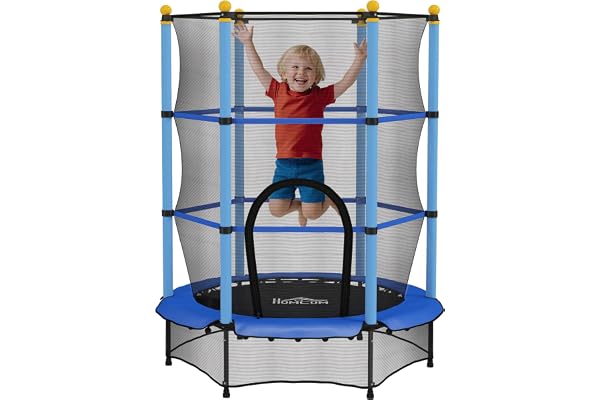 HOMCOM Trampoline Enfant Ø 1,40 m Filet de sécurité Porte zipée Couvre-Ressorts 6 poteaux rembourrés Inclus