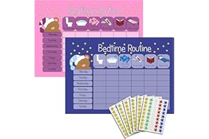 kids2learn Children's Bedtime Routine Chart Reward chart and Sleep Training Stay in Bed girls toddlers (BLUE/PINK TWIN PACK) with 270 star stickers