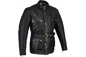 Bikers Gear Australia Classic Vintage Style Waxed Trail Blazer Leather Retro Motorcycle Jacket with CE1621-1 5 Piece Removable Armour - Black