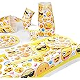 Matana - 76 Pezzi di Stoviglie per Feste di Compleanno Emoji per Bambini - Smiley, Emoticon - 15 Piatti, 15 Bicchieri, 15 Sac