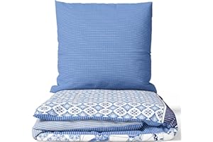 Leonado Vicenti Komplet pościeli z bawełny, wygodny rozmiar, rozmiar paisley, 155 x 220 cm, niebiesko-biały