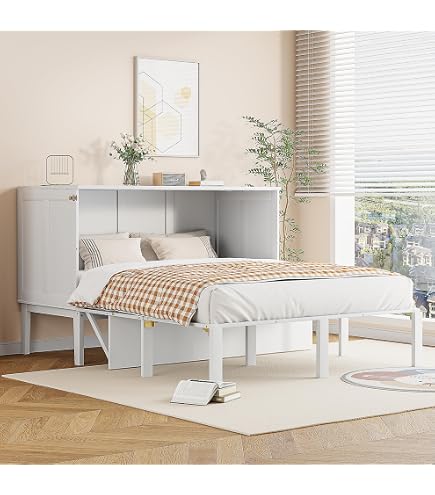 Lit Double 140x200 Cm Avec Bureau Intégré, étagères Et Tiroirs – Bois Massif, Prise USB, Sans Matelas
