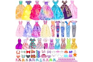 EBUDDY 48pcs Doll clothes and Accessories-2 Long Princess Dress, 2 Long Party Dresses, 2 Short Dresses, 2 Tops, 2 Pants, 5 Slip Skirts, 2 Bikinis and 31pcs Doll Accessories for 11.5 inch Girl Dolls (No Doll)