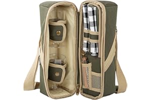 GREENFIELD COLLECTION 2 Person Insulated Deluxe Wine Cooler Bag with Accessories, Perfect for Picnic, Camping, and Beach (Khaki Green)