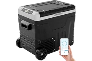 EUHOMY 50L Car Fridge,12V Refrigerator -20℃~20℃,Camping Fridge 12/24V DC, 220-240V AC with APP control, 12V Portable Freezer with Wheels for Camping, RV, Travel, Fishing, Outdoor
