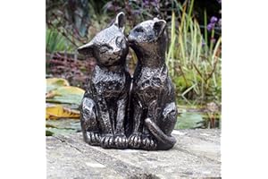 FHFY Garden A Pair of Bronze Effect Cats, 18cm (medium) gardening ornament, indoor or outdoors