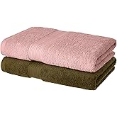 Amazon Brand - Solimo 100% Cotton 2 Piece Bath Towel Set, 500 GSM (Brown and Baby Pink)