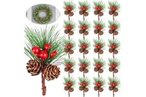 YEGOOKAY 20er Künstliche Tannenzweige Künstlich Klein Deko Zweige Weihnachten Weihnachtsdeko Tannenzweige Weihnachtszweige Deko Künstliche Zweige Weihnachten Tannenzapfen Zapfen Pinienzapfen Stechpalme