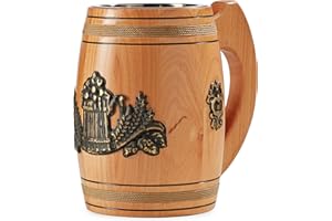 NOVECRAFTO Tasse à bière en bois, capacité de 0,5 l, style rustique, médiéval, anti-fuite, réutilisable, cadeau pour lui, tasse viking fabriquée à la main, chêne véritable, couleur marron clair