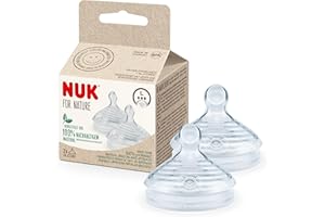 NUK for Nature Tétines pour biberons | Grande taille | 18-36 mois | Tétine anti-colique en silicone imitant le sein | Lot de 2