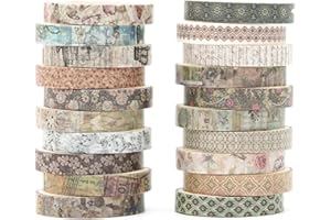 KAVI' S 20 Rollos Washi Tape Set cinta adhesiva decorativa Washi Glitter Adhesivo de Cinta Decorativa para DIY Crafts Scrapbooking (Efemeral Blossoms)