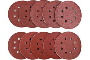 60Pcs Sanding Discs Pads, AUGOLA Hook and Loop 40 60 80 100 120 150 180 240 320 400 Mixed Grits 125mm Sandpaper Sheet for Random Orbital Sander, 8-Holes