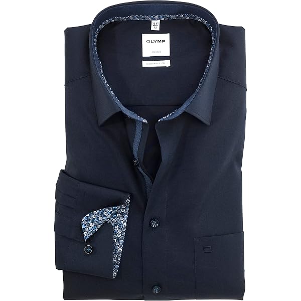 OLYMP Camicia Uomo Maniche Lunghe Luxor Comfort Fit 102664 - Finta Tinta Unita Blu Fumo, Colletto 13 New Kent, Taglia 48