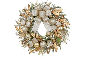 Arbrous juldörrkransar utomhus 61 cm stor julkrans i guld med sidenrosett julgranskulor bärblad julkransar för ytterdörr, kon