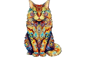CHARMIBLE Wooden Puzzles for Adults, 270pcs Maine Cat Wooden Jigsaw Puzzles for Adults, Unique Animal Shape Puzzles with Box, 42x27.8cm Wooden Puzzle for Family Game and Birthday Gifts