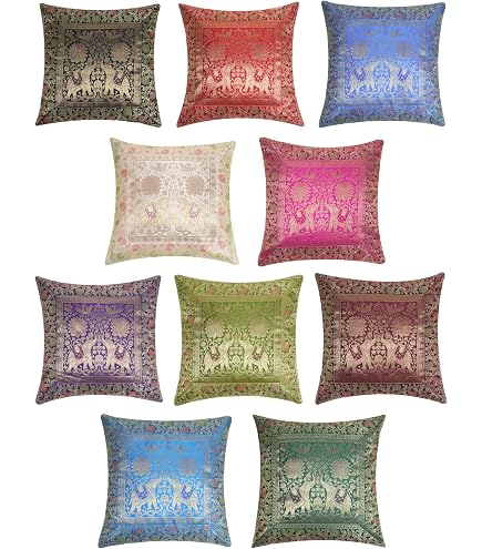 Indischer Kissenbezug 40x40 Cm – Bedruckte Baumwolle Mit Kantha-Stickerei, Lila Paisley-Muster