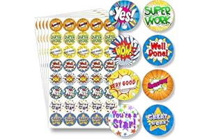 Well Done Stickers for Children - 200 Colourful Reward, Praise, Good Work, Teacher Stickers Pack | Kids Glossy Achievement Reward Labels for Childrens School Classroom and Home by Innoveem
