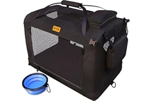 PETPROVED Dog Travel Crate Dog Carrier Pet Carrier for Medium Dogs Travel Crate for Car Puppy Cat Large Soft Fabric Foldable Collapsible for Car Seat Boot (S Black)