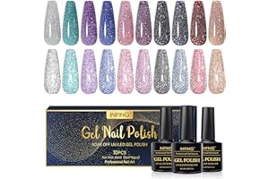 INPING Vernis Semi Permanent Pailleté,10 Couleurs Multicolore Brillante Diamant Pailleté Vernis Gel UV Semi Permanent,Flash Dans La Nuit Noire Vernis à Ongles Nail Art, 8 ML