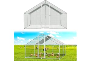 Izrielar Gallinero XXL con cerradura de seguridad y paño de polietileno impermeable, mucho espacio para gallinas, conejos y otros animales pequeños, marco de acero estable, 3 x 4 x 2 m