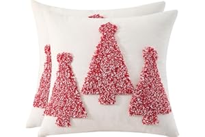 Tosleo Świąteczne poszewki na poduszki z czerwoną choinką, 50 x 50 cm, zestaw 2 dekoracji na przyjęcie bożonarodzeniowe, zimowe wakacje, miękka poszewka na poduszkę, na sofę, kanapę, łóżko, do salonu