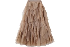 Kimily-UK Women 's Tul Falda elástica en Brazos Largos Falda en Capas de Varias Capas Pom Falda Plisada Malla Tul Falda esponjosa Princesa Elegante Fiesta Retro Falda Maxi