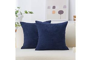 Home Brilliant Navy Cushion Covers 45 x 45 Throw Pillow Cover Bed Soft Striped Corduroy Cushion Cover for Sofa Couch, Navy Blue, Set of 2, 45x45 cm, 18x18 inch