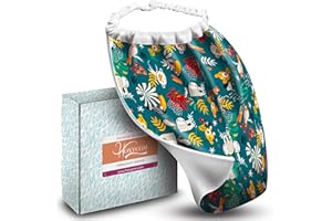 Hoxycom Grand Bavoir Bébé Elastique - Fabriqué En France - Serviette Table Enfant Coton et Eponge Bambou - Grande Taille Idéale Cantine Ou Maternelle (Animaux Jungle)
