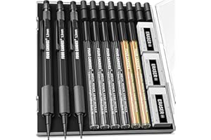 Four Candies Lot de 3 porte-mines de 1,3 mm avec 72 mines, corps en métal résistant aux intempéries, 3 gommes, 16 recharges de gommes, pour le travail du bois en plein air, le dessin et le marquage