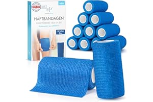 ‎HEALTH PRESS Health Press Selbstklebender Verband – 12 Bandagen Rollen (10cm x 4,5m) – Pflaster Rolle Verbandsmaterial – Elastische Bandage – Haftbandage selbstklebend (Blau, 12 Rollen)