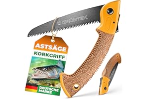 GRÜNTEK Klappsäge ZANDER, gehärtetes Carbonstahl Sägeblatt 180mm, rutschfester Korkgriff, TEFLON-beschichtete Klinge mit 4 Positionen ideale Outdoor Campingsäge Taschensäge Pocketsäge Astsäge