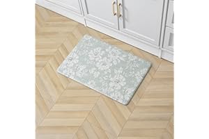 Laura Ashley - Anti-Fatigue Kitchen Mat, Iris Floral Design, Stain, Water & Fade Resistant, Cooking & Standing Relief, Non-Slip Backing, Measures 17.5" x 32", Sage Green Iris