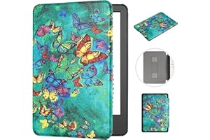 MOKASE para Nuevo 6" Kindle 11ª Generación 2022 Funda (Modelo: C2V2L3), Delgado Piel Sintética Cubierta Dura Magnética con Correa de Mano Automático Estela/Sueño para Kindle 2022, Green Butterflies