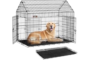 Feandrea Cage pour Chien Pliable, Cage de Transport, 120 x 72,5 x 109 cm, Métal, XXL, Grands Chiens, avec Double Porte, Nettoyage Facile, pour la Maison, la Voiture, Noir d'encre PPD015B01