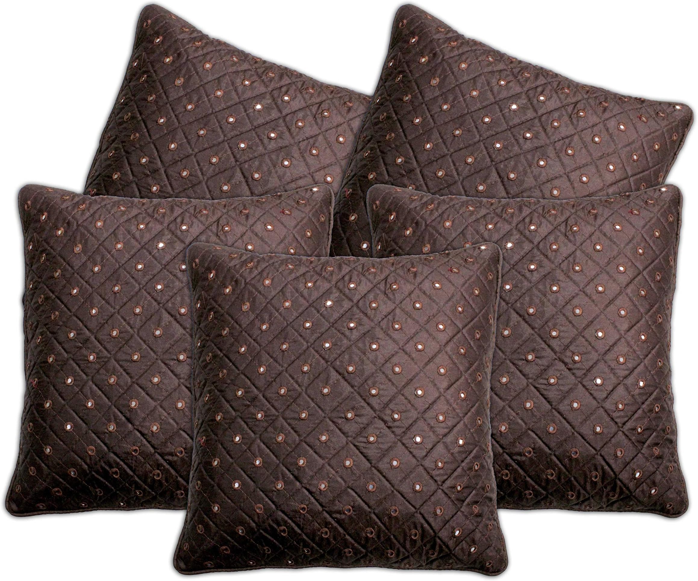 OrientalWeavers Polyester 200TC Cushion Covers, 16 x 16 Inch, Brown , 5 Pieces