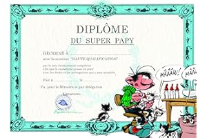 AFIE GLDP-7011 Gaston Lagaffe Carte double avec Enveloppe Diplôme du Super Papy Grand-Père Bon Papa - Chatons Petits Chats Biberon lait Naissance - Pour Anniversaire ou Fête des Grands-Pères