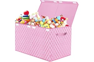 VERONLY Storage Box Toy Box with Lid Children, Toy Storage with Handles, Folding Box Basket for Children's Room, Clothes, Bedroom (Pink Check)