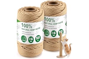 Foydream 2 Pièces Corde Arbre à Chat, 6mm × 50m Corde de Jute Tissé, Sisal pour Arbre à Chaton pour Bricolage Home Decor, Crafts & Griffoir pour Chat